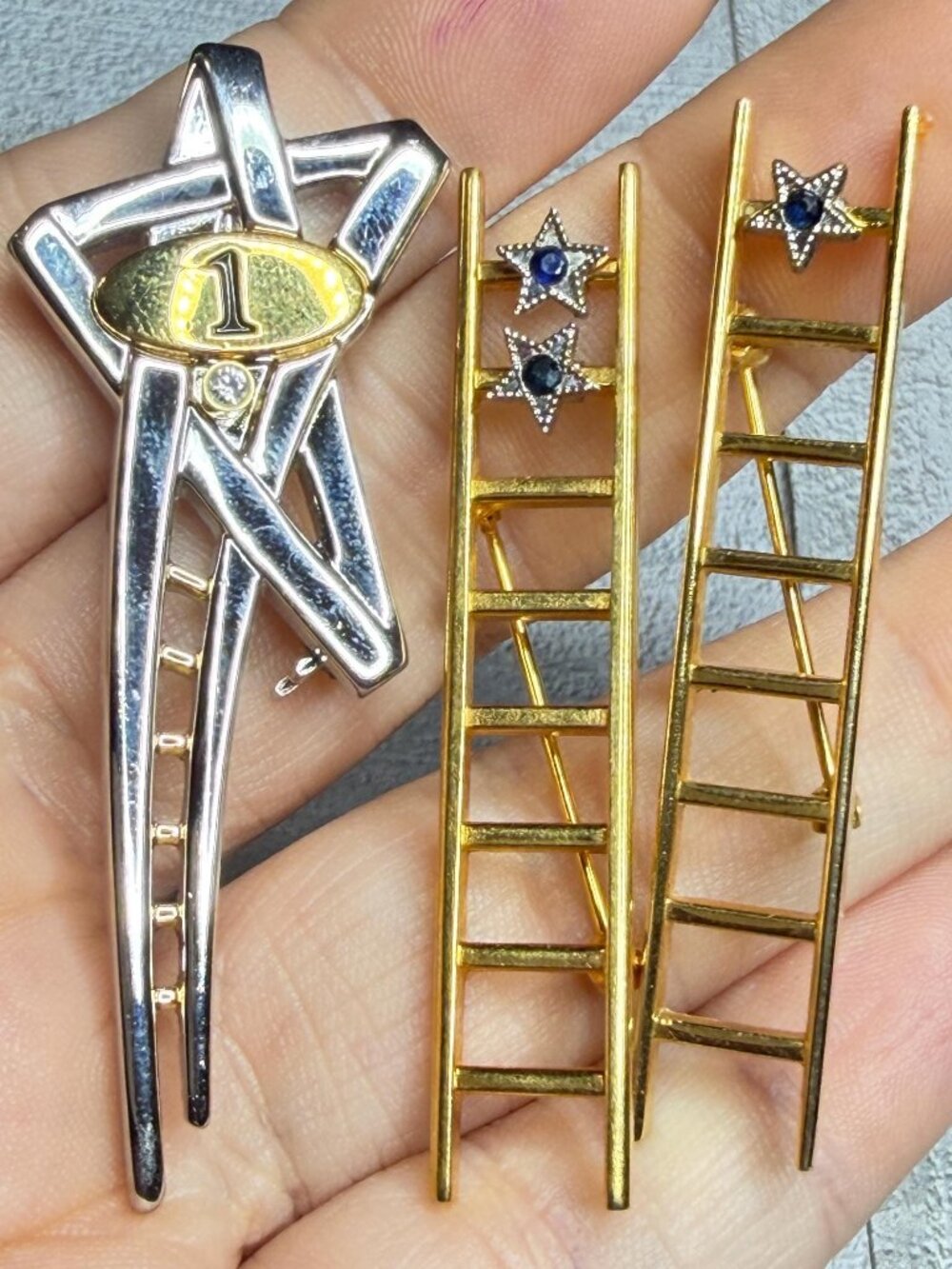 Mary Kay Ruby Topaz Ladder Brooches Set of 3 Vintage Recognition Pins